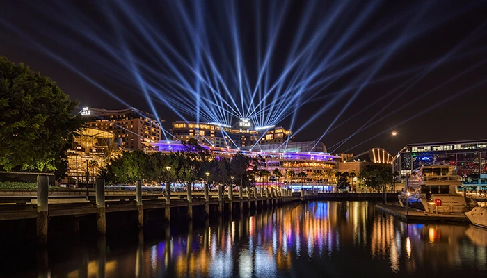 night photo of the star casino in AU